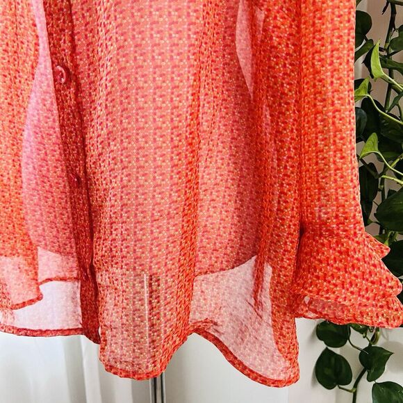 Studio C Orange Sheer Lacy Flowy Cottagecore Blouse - Plus Size 24W - Picture 4 of 7